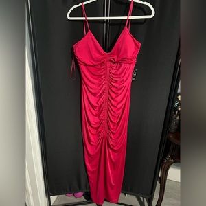 Express Hot pink long ruched body contour dress